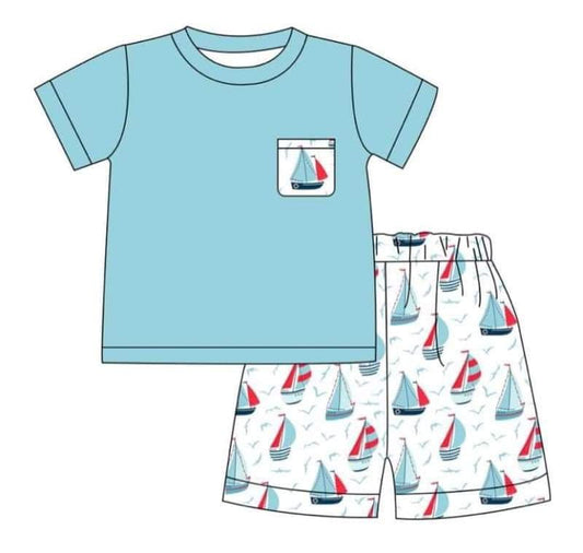 Sailboat Pocket Tee Shorts Set