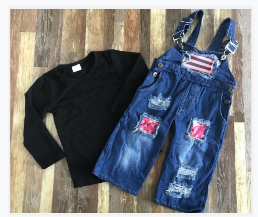 Pink Patch Overalls with Black Tee