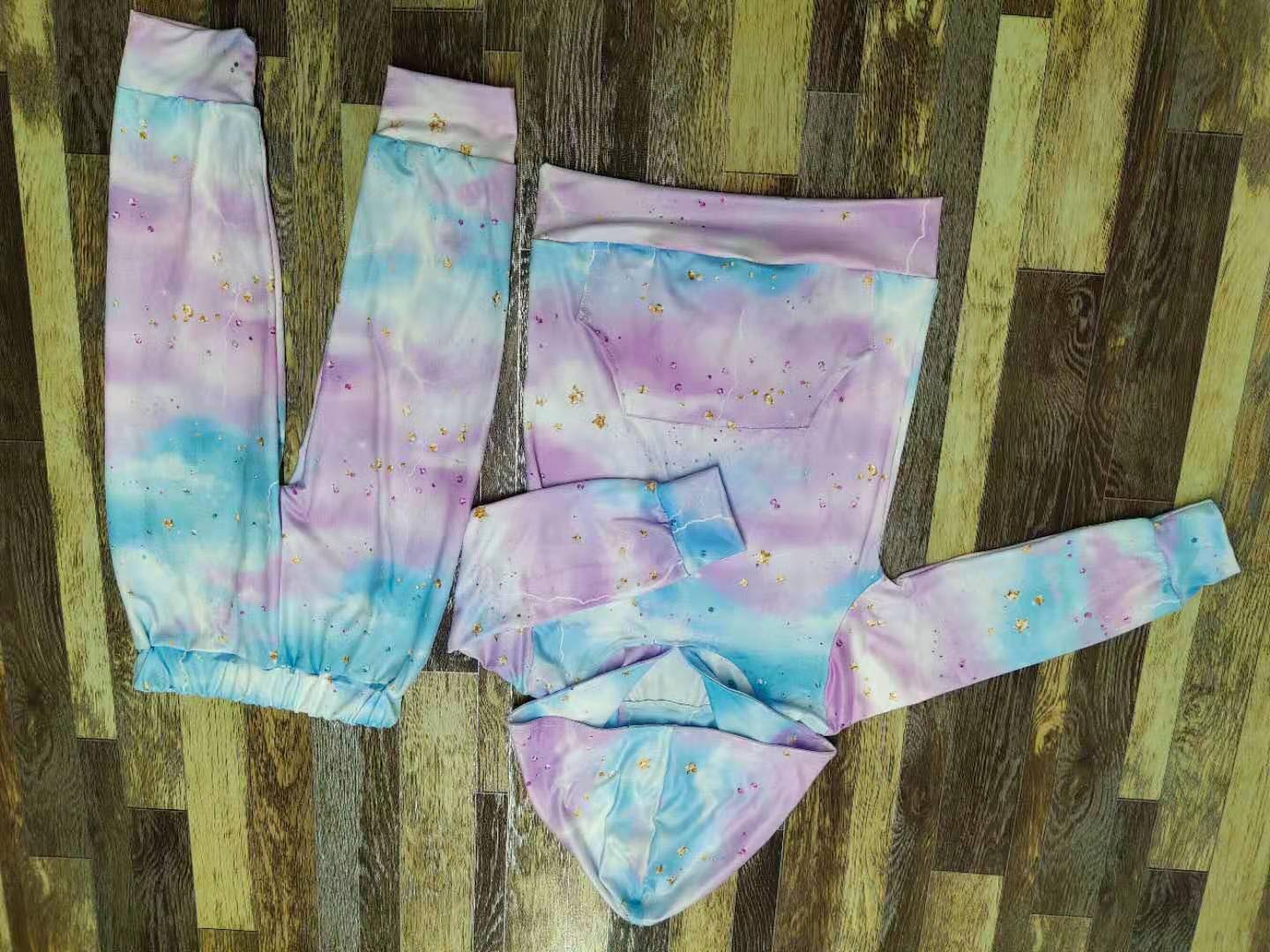 Star Sparkle Tie Dyed Hooded Pants Set
