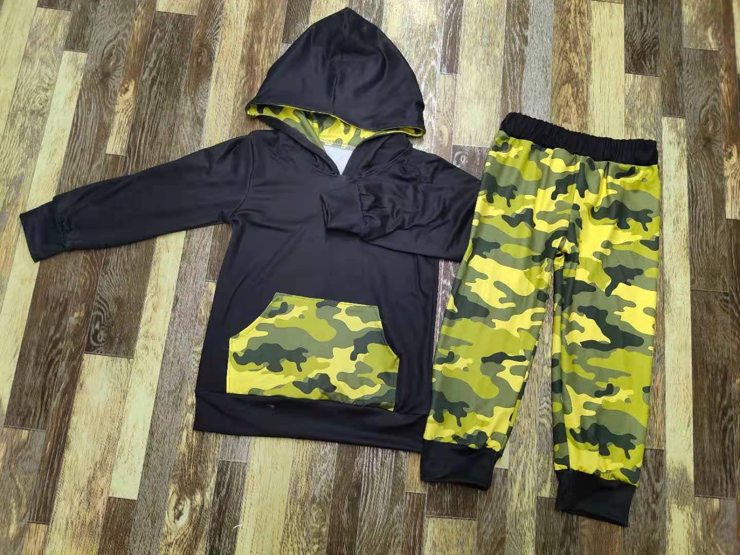 Black Camo Hooded Pants Set