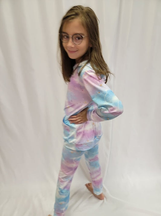 Star Sparkle Tie Dyed Hooded Pants Set