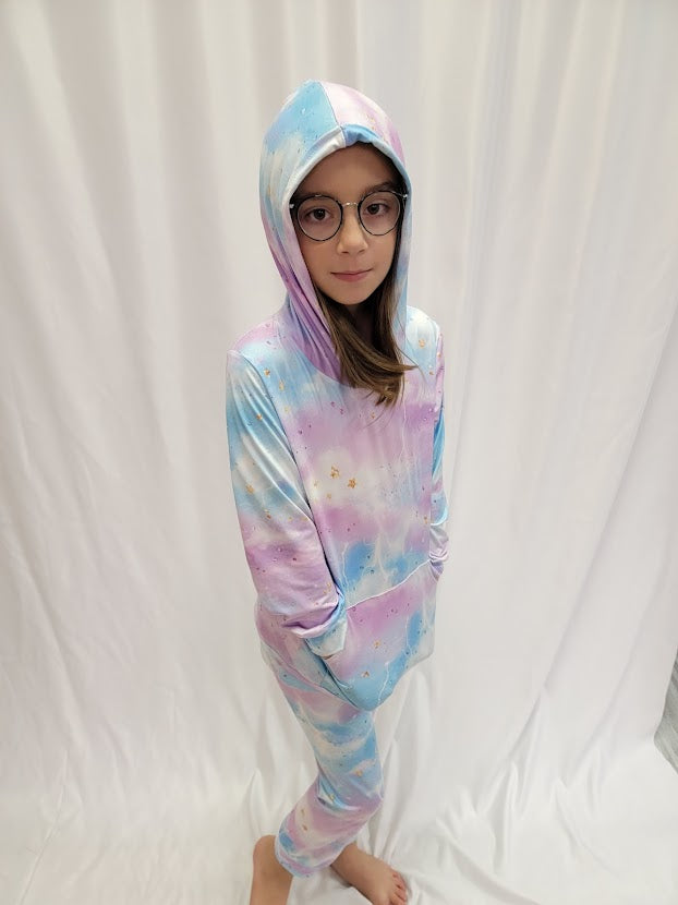 Star Sparkle Tie Dyed Hooded Pants Set