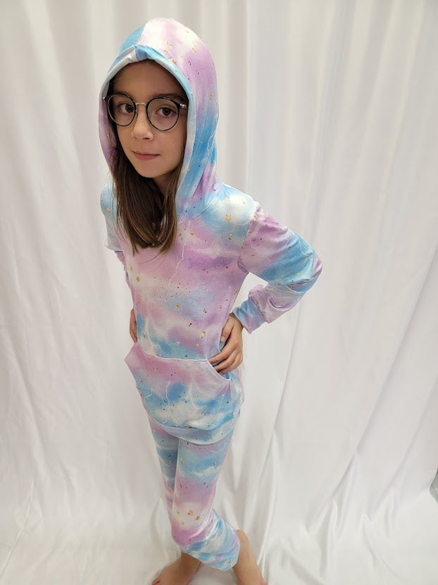 Star Sparkle Tie Dyed Hooded Pants Set