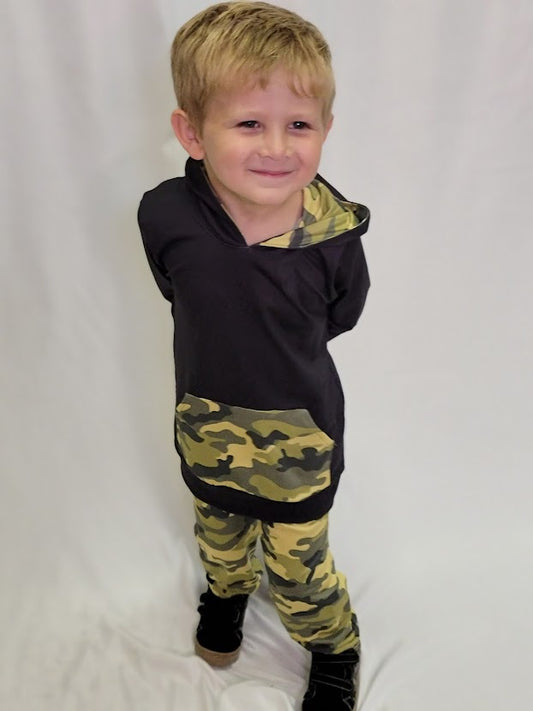 Black Camo Hooded Pants Set