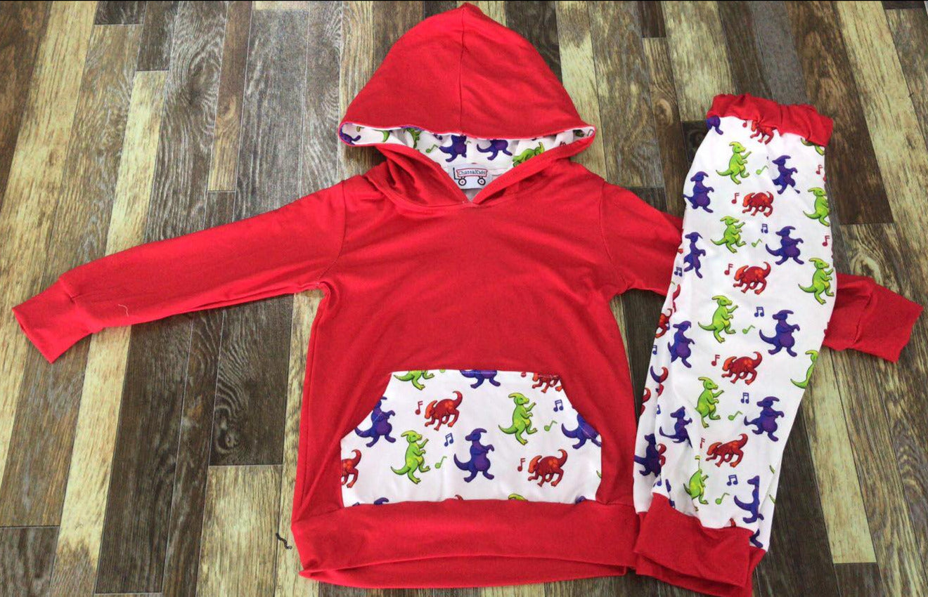 Dino Dance Party Hooded Pants Set