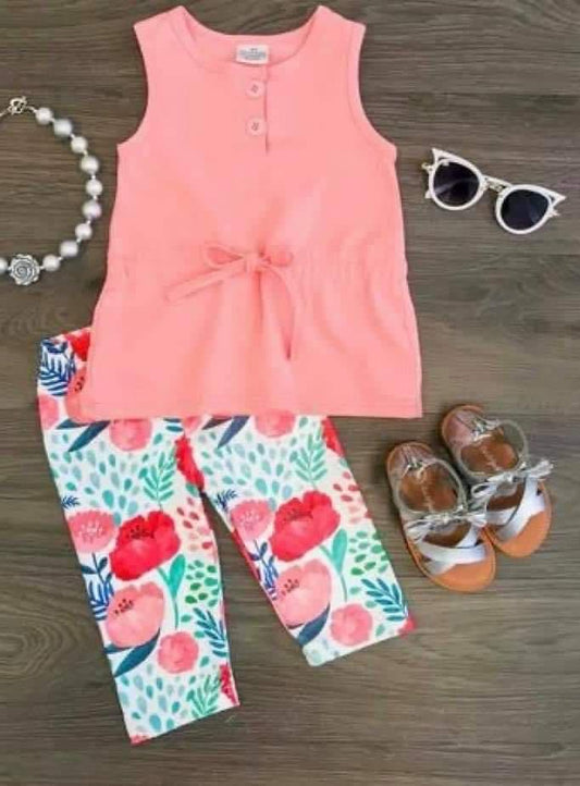 Coral Floral Capri Set