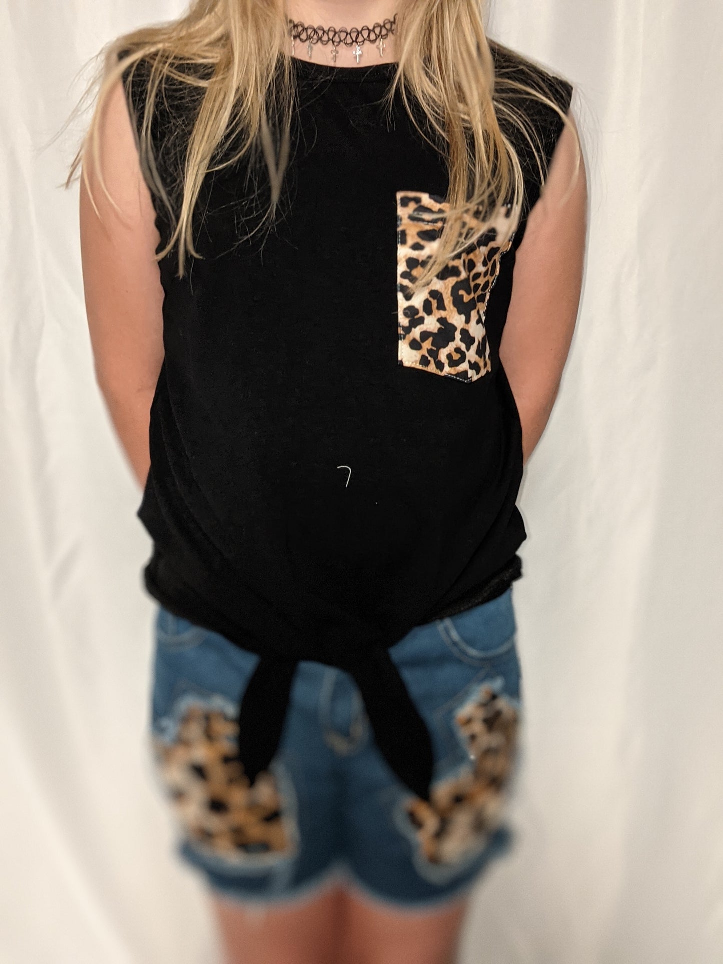A Touch of Leopard Denim Shorts Set