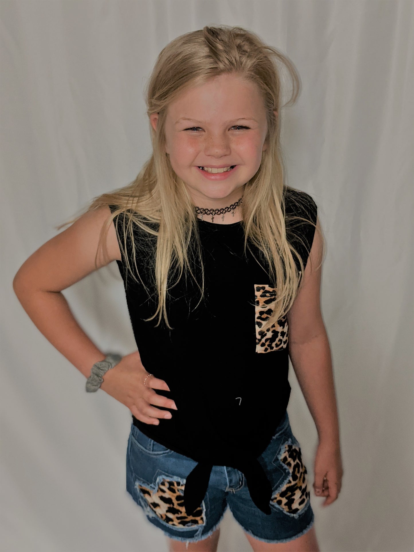 A Touch of Leopard Denim Shorts Set